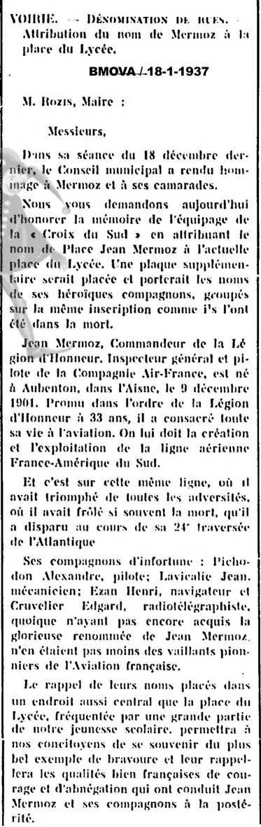 Attribution du nom de Mermoz à la place du lycée