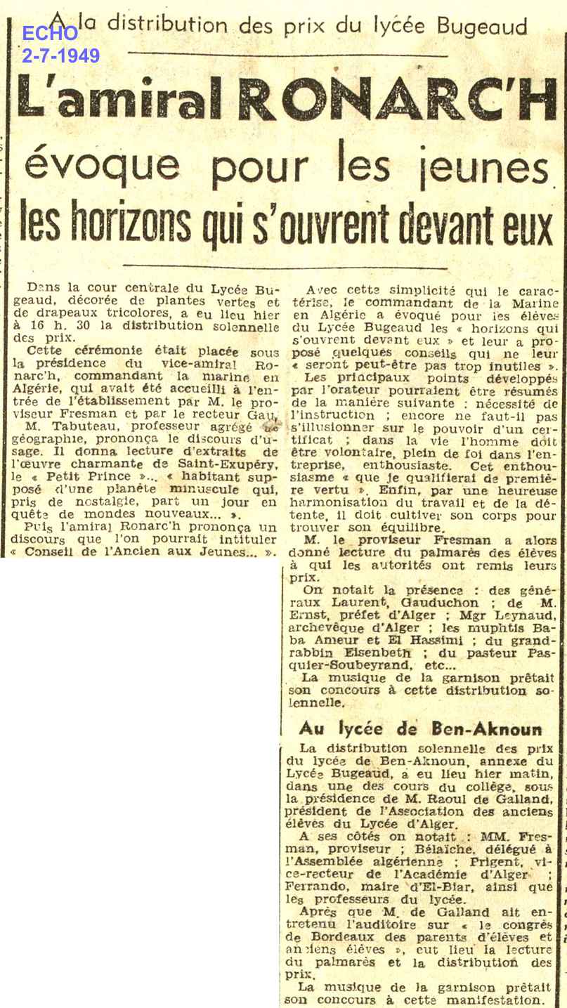 A la distribution des prix du lycée Bugeaud