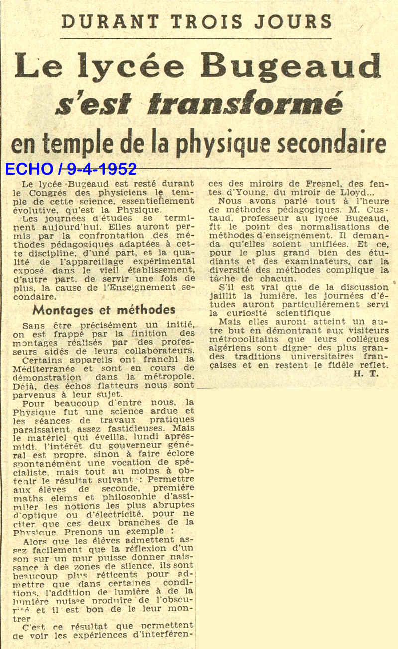 Le lycée Bugeaud s'est transformé en temple de la physique secondaire