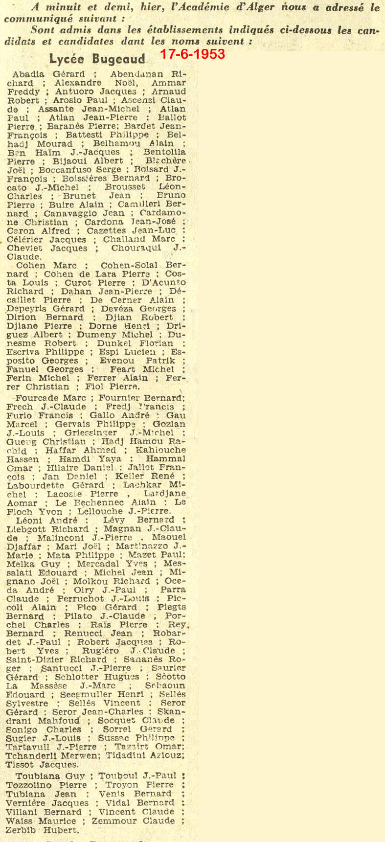 REÇUS EN SIXIÉME à BUGEAUD