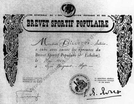 Brevet sportif populaire de Tony Billotta