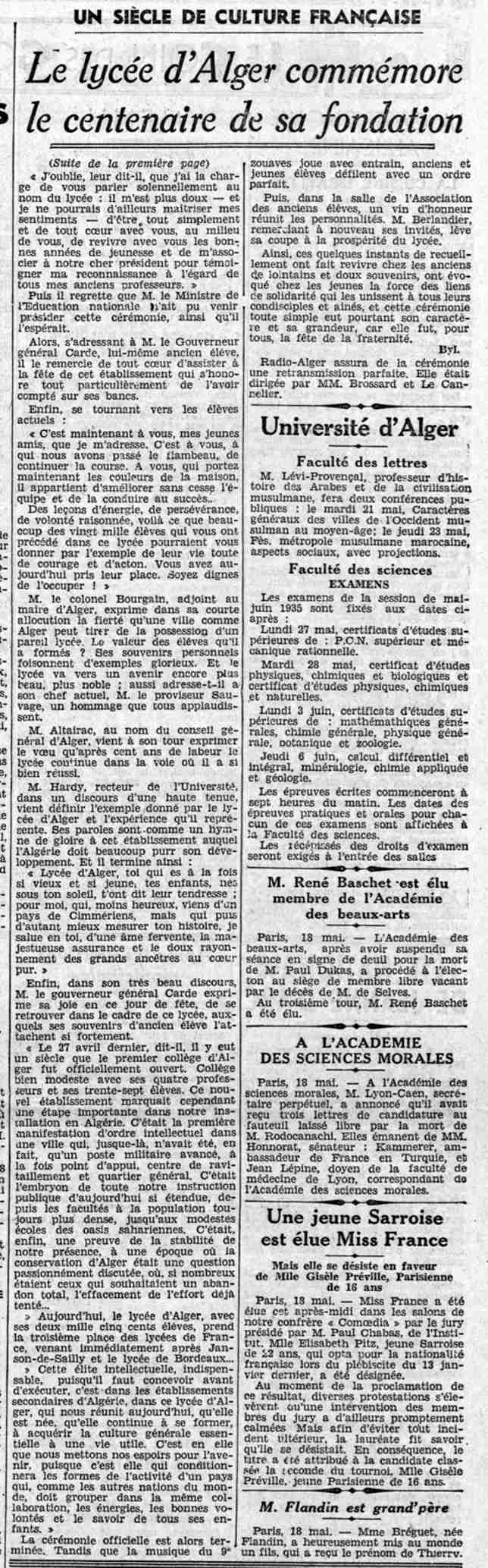 COMMÉMORATION DU CENTENAIRE DE LA FONDATION DU LYCÉE