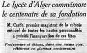 COMMÉMORATION DU CENTENAIRE DE LA FONDATION DU LYCÉE