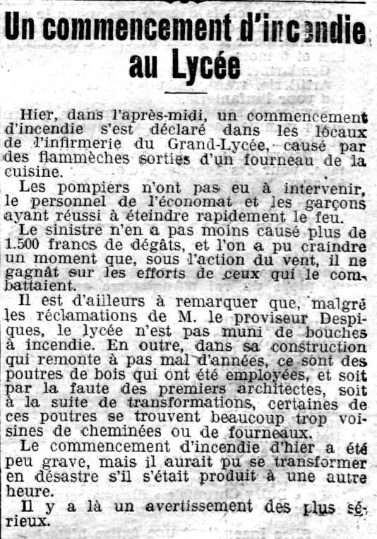 Un commencement d'incendie au lycée