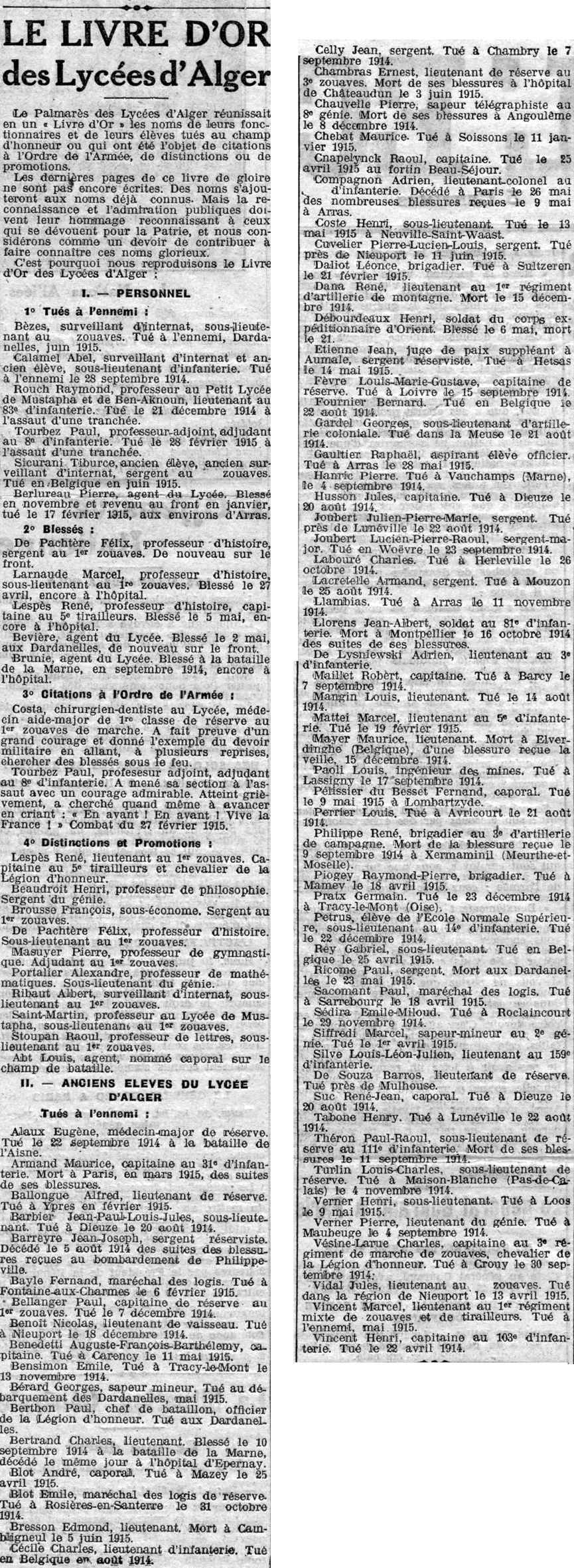 Le livre d'or des lycées d'Alger