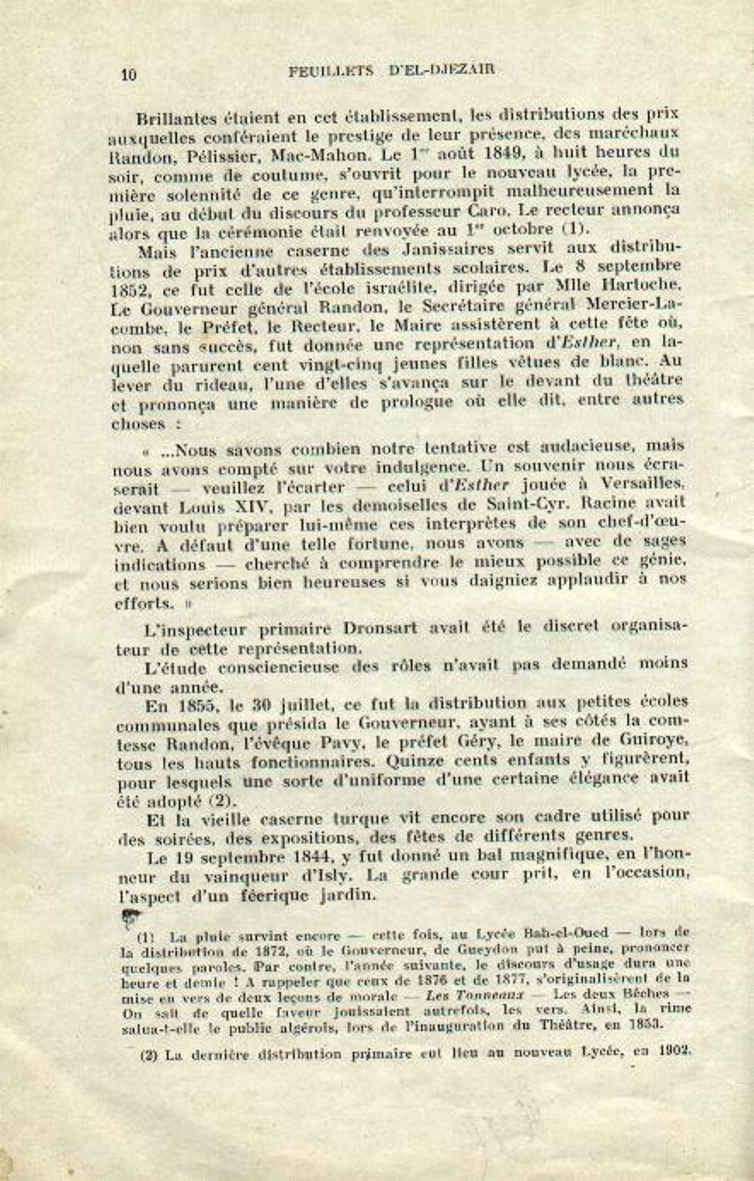 Centenaire du lycée Bugeaud 1833-1933