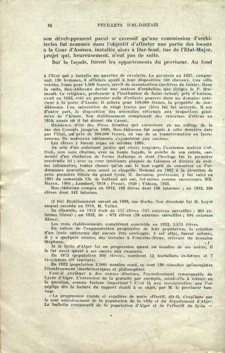 Centenaire du lycée Bugeaud 1833-1933