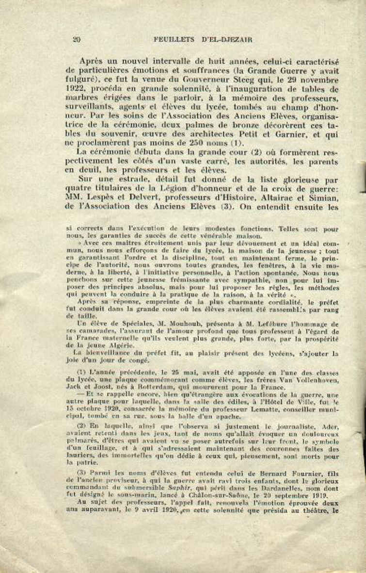 Centenaire du lycée Bugeaud 1833-1933