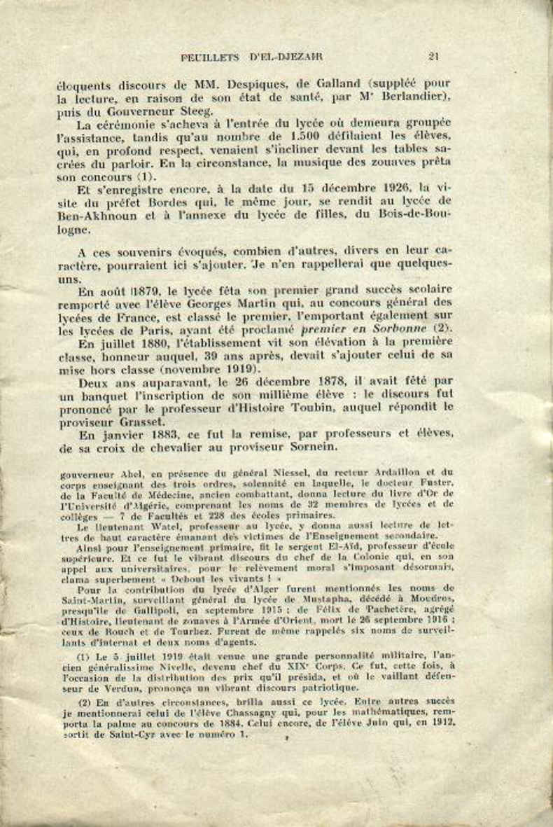 Centenaire du lycée Bugeaud 1833-1933