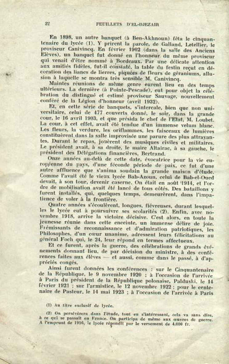 Centenaire du lycée Bugeaud 1833-1933