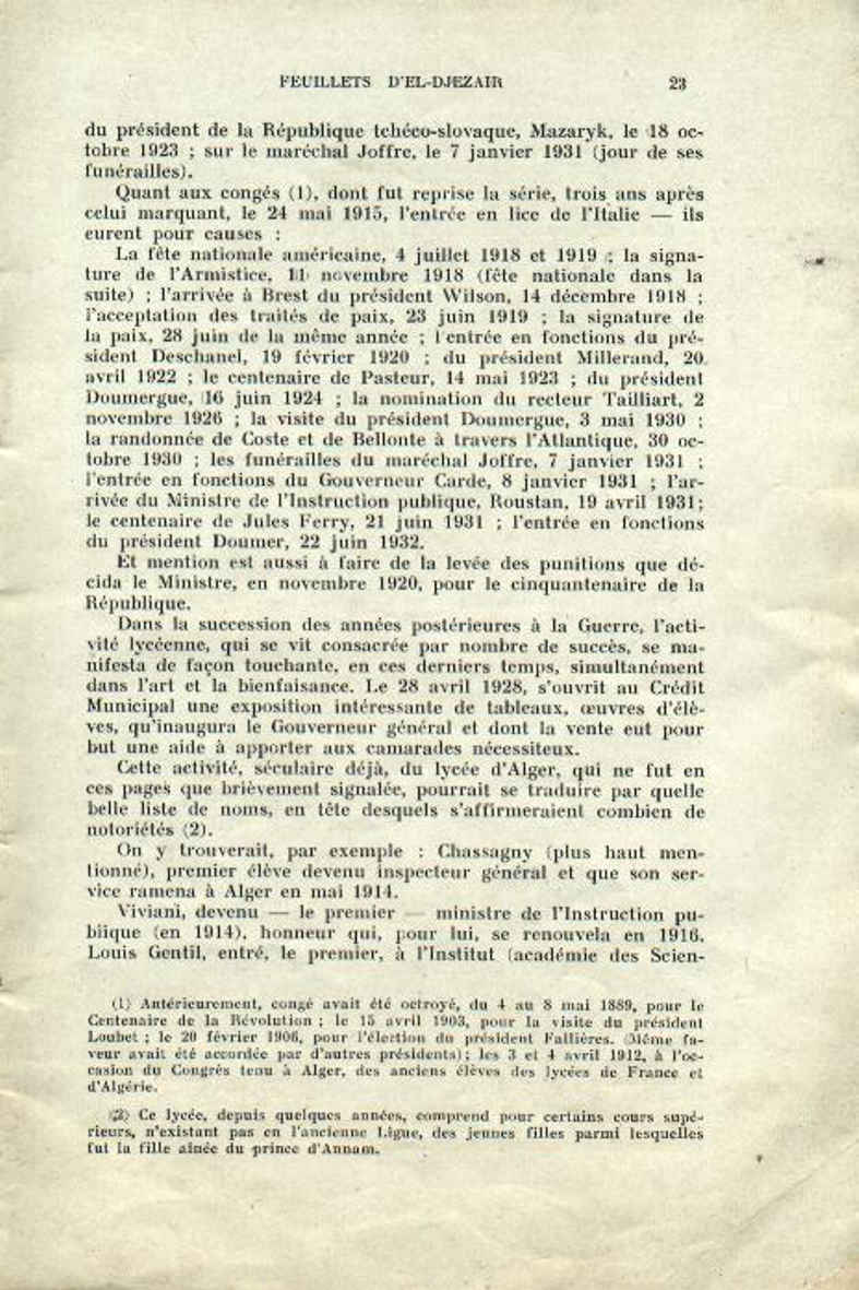 Centenaire du lycée Bugeaud 1833-1933