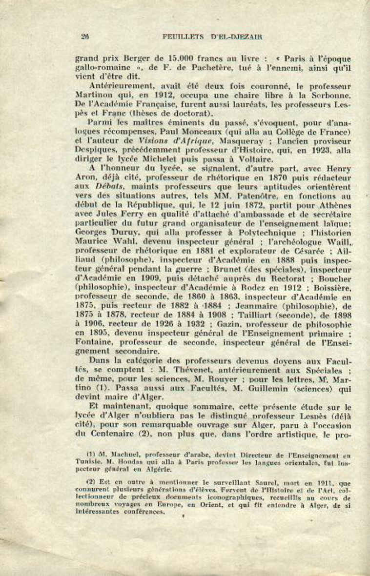 Centenaire du lycée Bugeaud 1833-1933