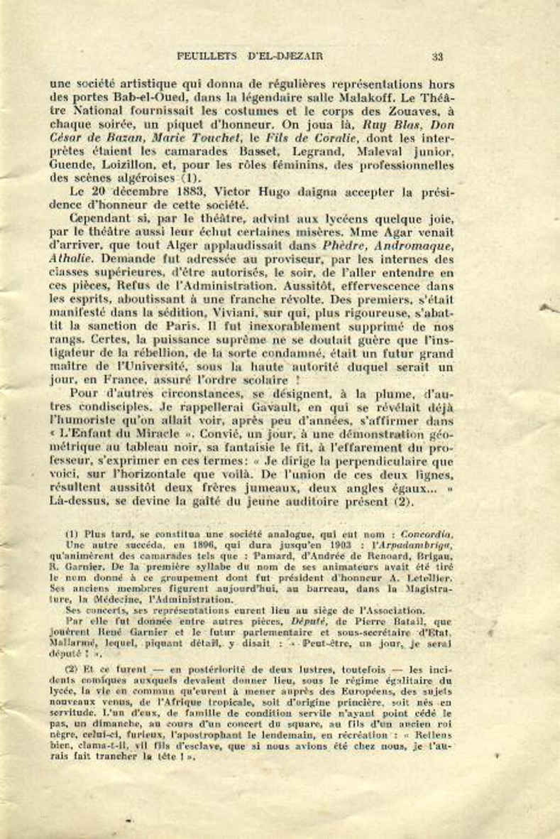 Centenaire du lycée Bugeaud 1833-1933