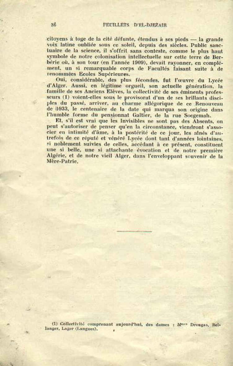 Centenaire du lycée Bugeaud 1833-1933