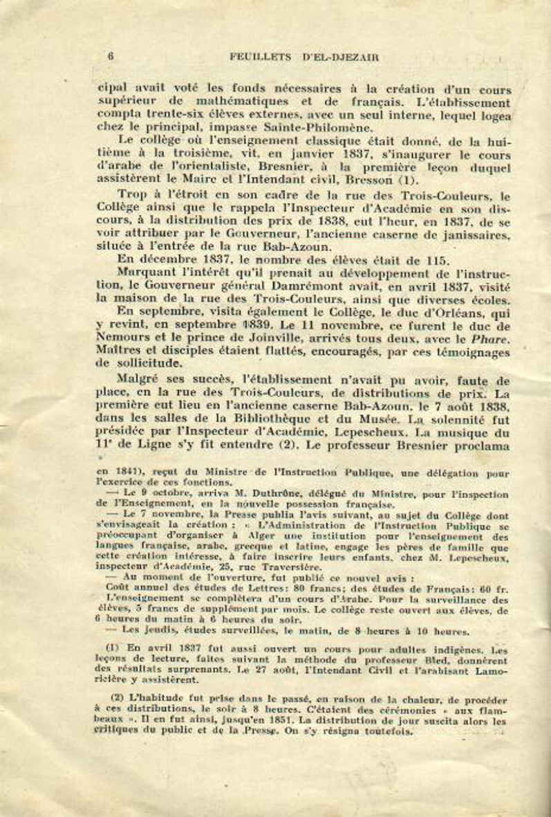 Centenaire du lycée Bugeaud 1833-1933