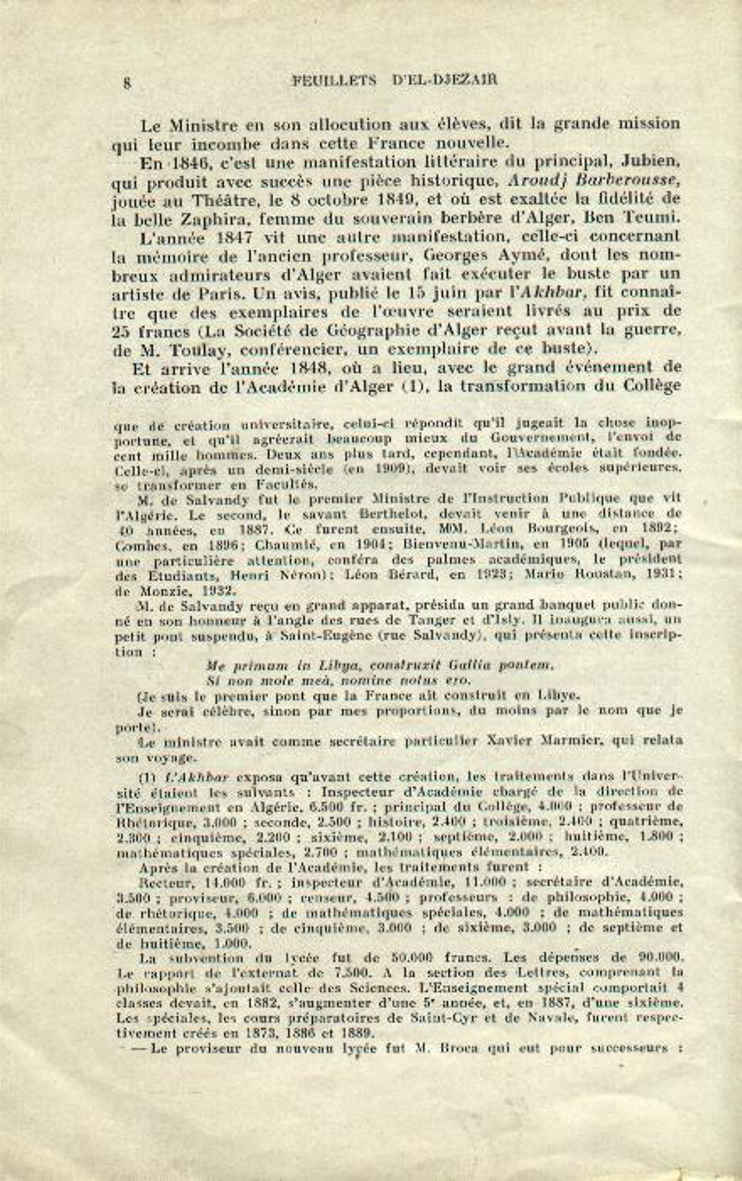 Centenaire du lycée Bugeaud 1833-1933