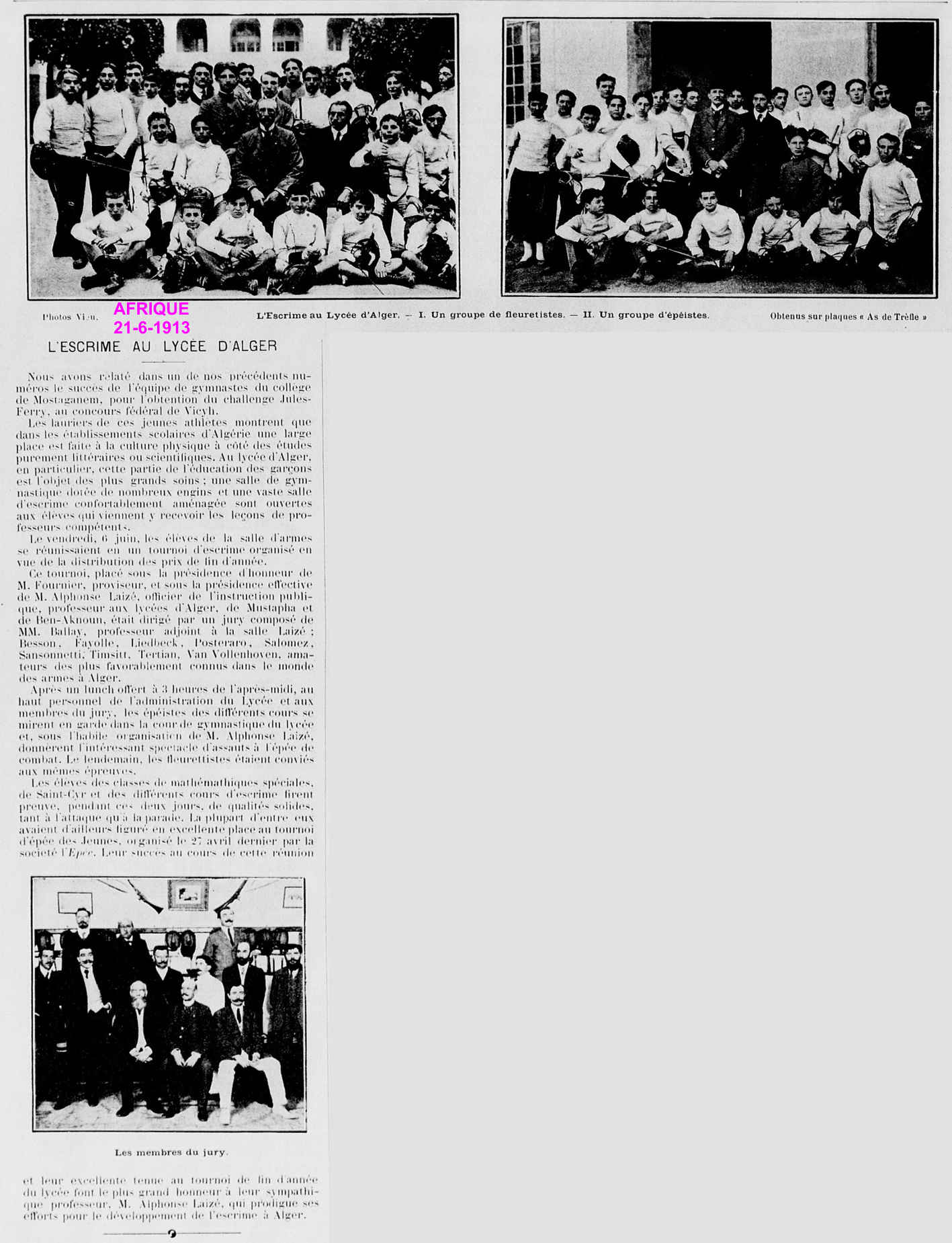 L'ESCRIME AU LYCÉE D'ALGER 