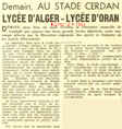 Lycée Bugeaud Alger bat Lycée Lamoricière Oran en football: 5 à 1 - 1952 
